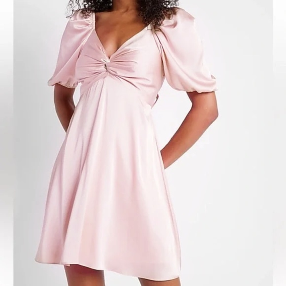 Express | NWT | Puff Sleeve Mini Dress with Tie Back